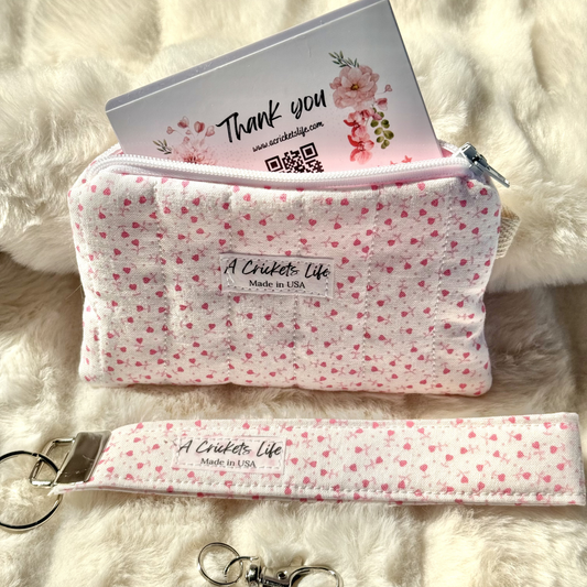 Handmade Sweetheart Wallet & wristlet set in Pink heart fabric
