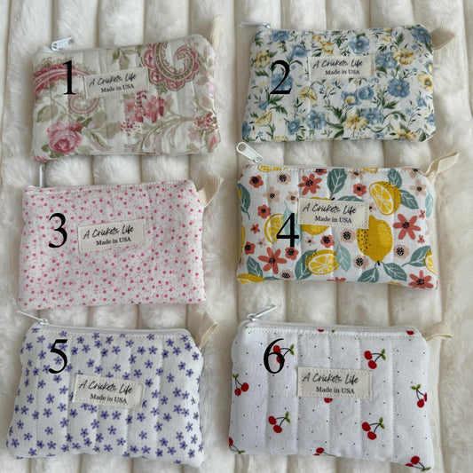 Handmade Quilted Keychain Wallet, Floral Zipper Coin Purse