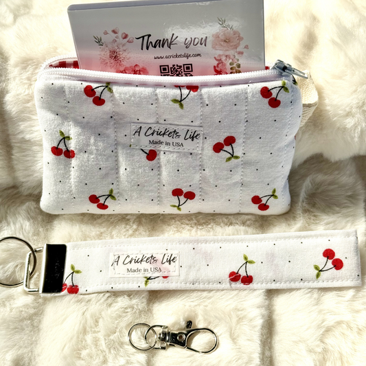 Handmade Cherry Picnic Wallet & Wristlet set in red cherry fabric