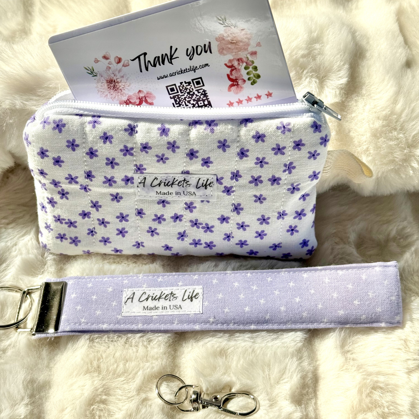 Handmad Purple Flower Power & Lavendar Wallet & wristlet set in Puple flower fabric