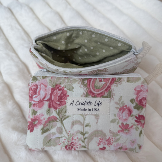 Handmade Quilted Paisley and Green Polka Dot Keychain Wallet, Zipper Coin Purse