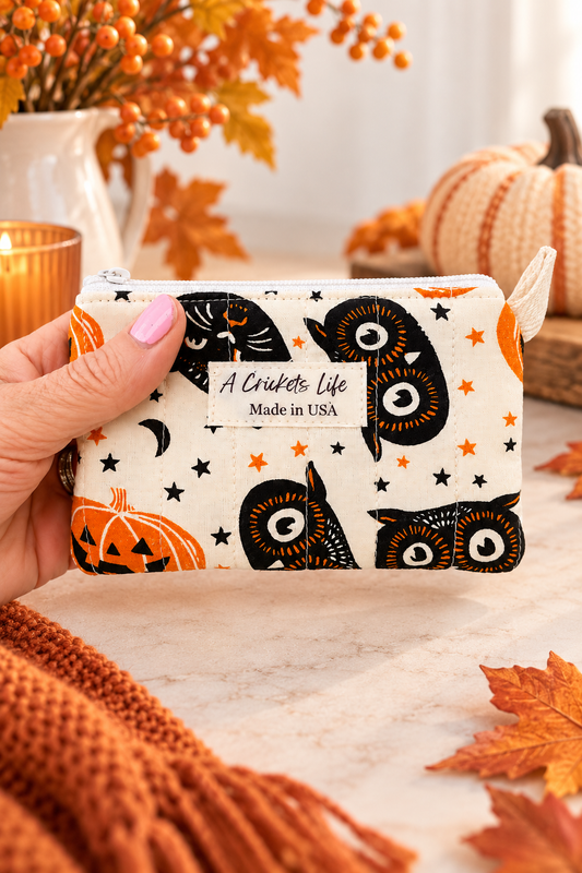 Halloween Owl & Pumpkin Wallet with Matching Wristlet