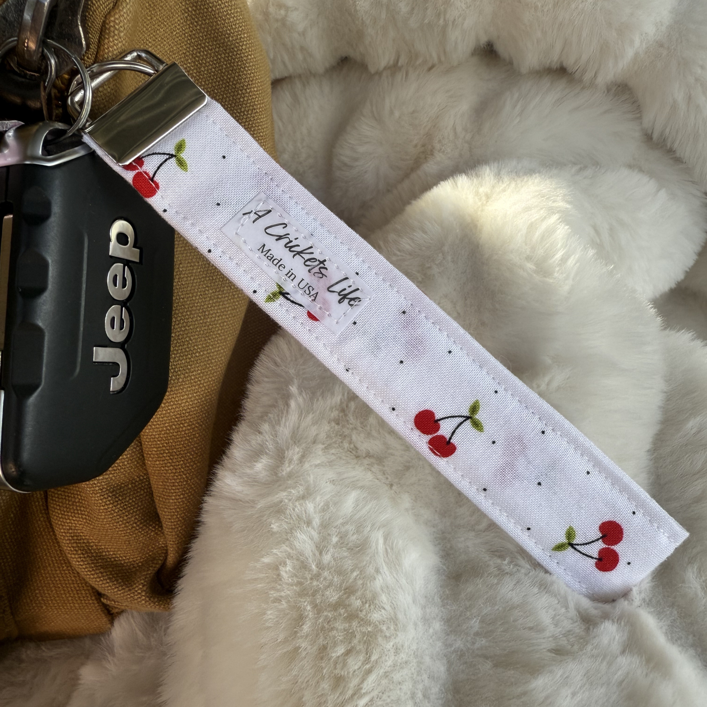 Handmade Cherry Picnic Wristlet in red cherry fabric