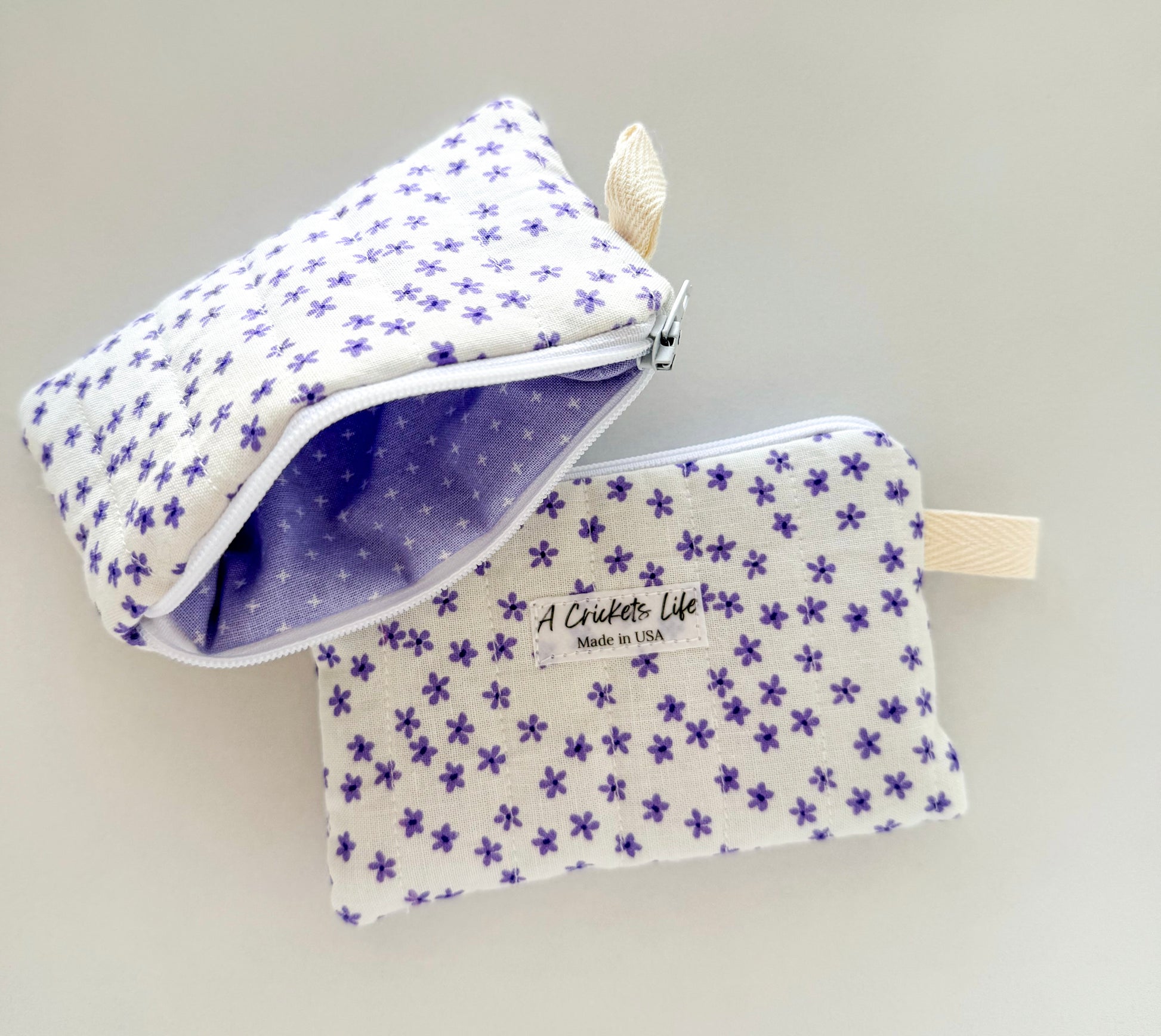 Handmade Flower Power Wallet in Purple flowers on outside Lavendar on inside fabric