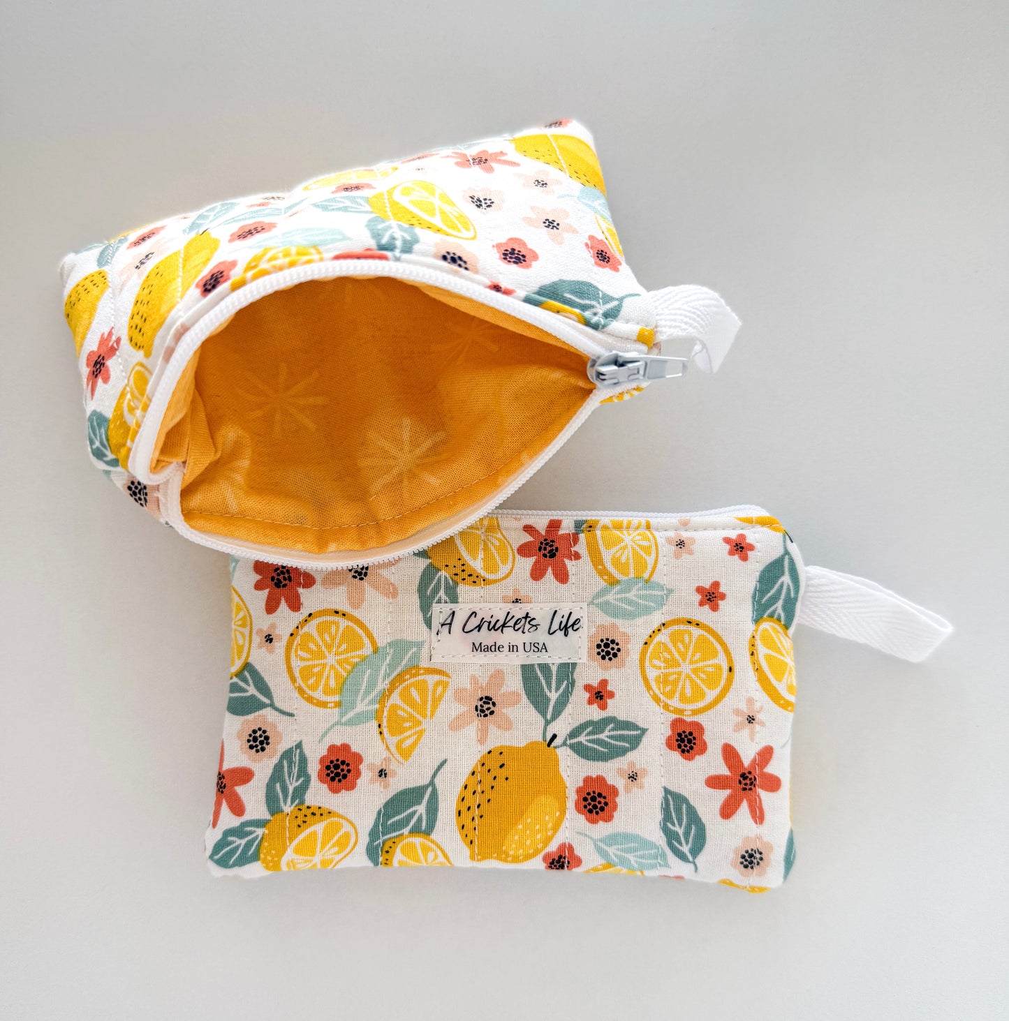 Handmade Lemon Yellow wallet in Lemon pattern outside and yellow pattern inside fabric
