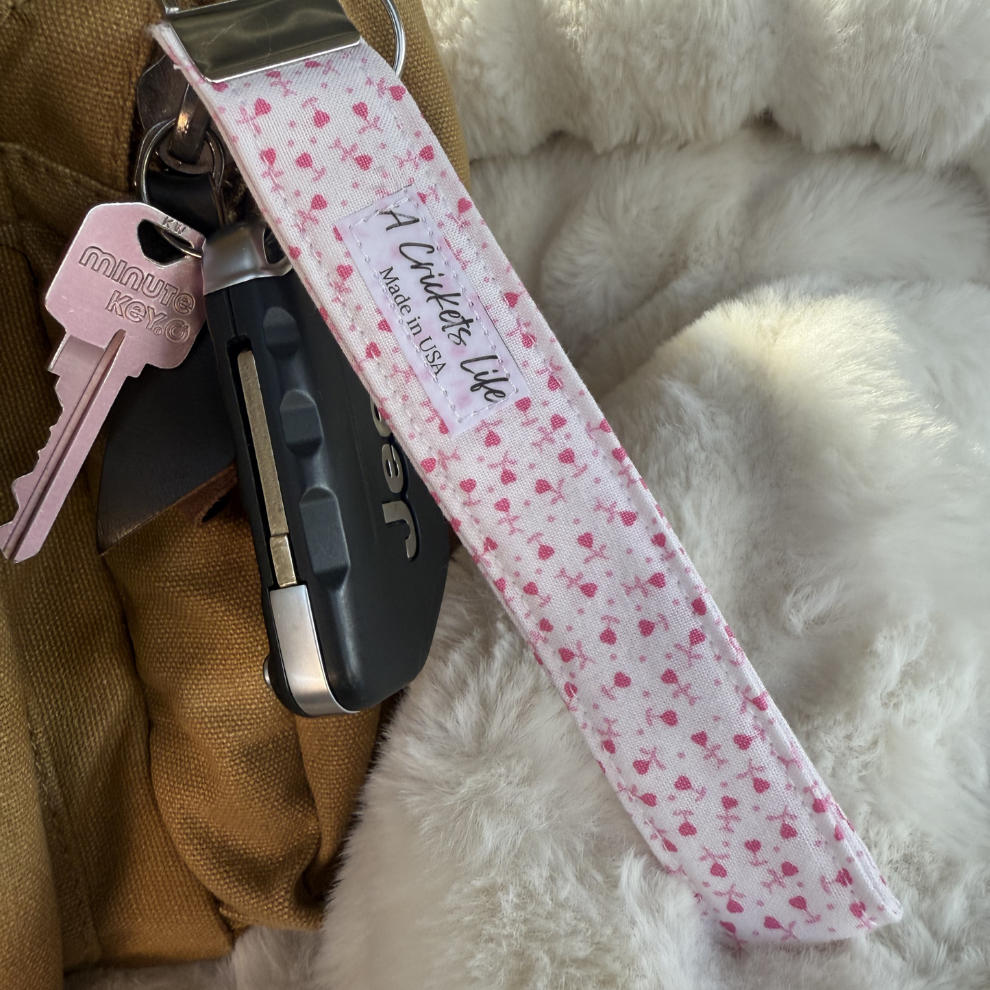 Handmade Sweetheart Charm Wristlet in Pink heart fabric