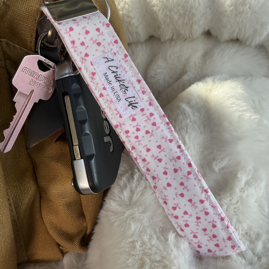 Handmade Sweetheart Charm Wristlet in Pink heart fabric