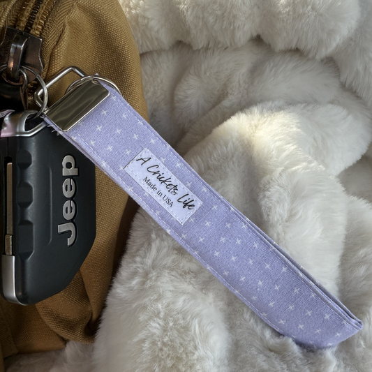 Handmade Lavendar Charm Wristlet in Lavenar and white dots fabric