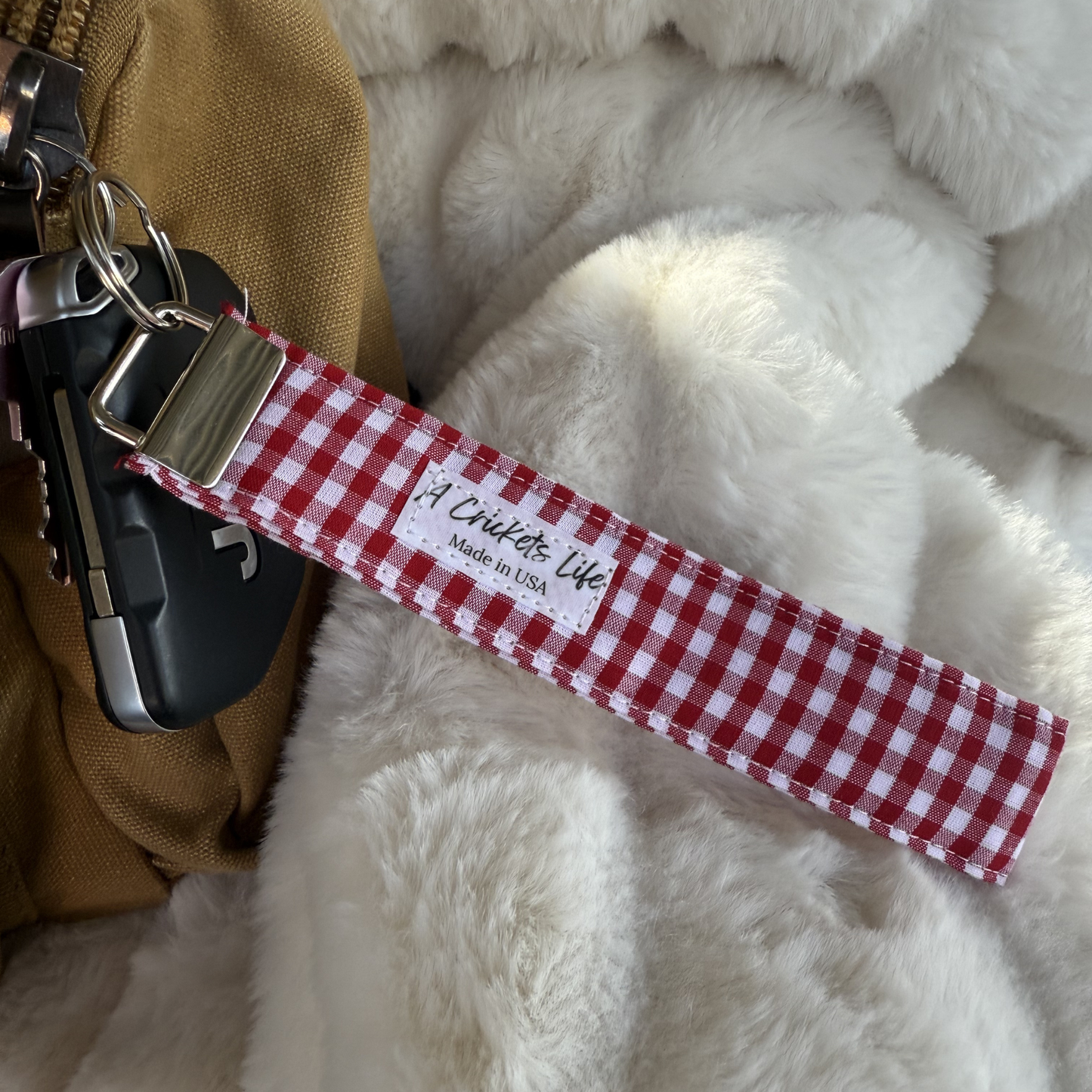 Cherry Picnic Check Wristlet