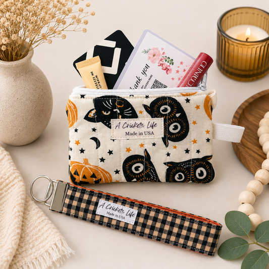Halloween Owl & Pumpkin Wallet with Matching Wristlet