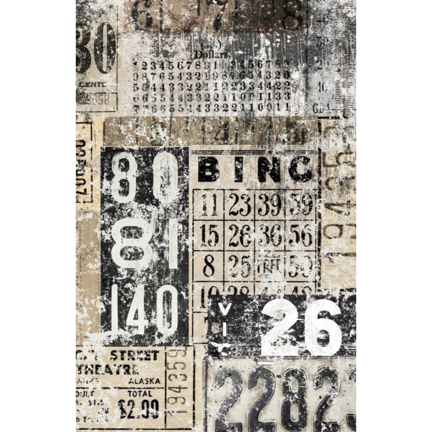 Grunge Numbers Decoupage Paper: Vintage Industrial Junk Journal