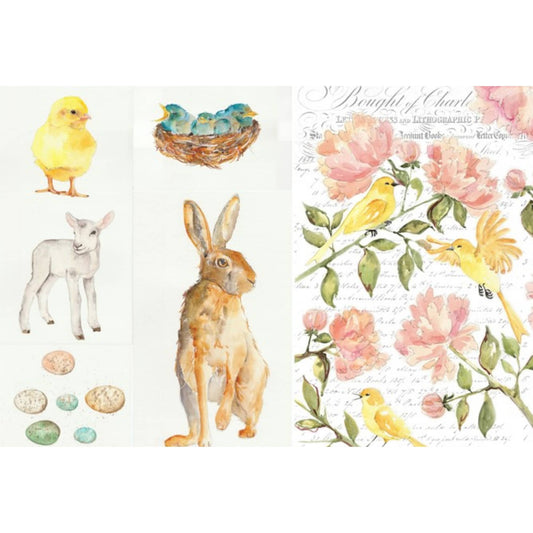 Floral Decoupage Paper: Spring Blocks, Rabbit, Chick, Lamb