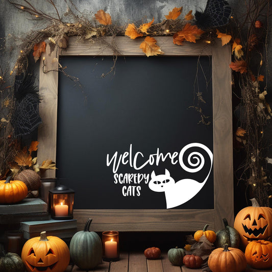 Welcome Scaredy Cat Decal: Halloween Home Decor