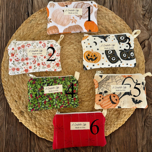 Holiday Quilted Keychain Wallet,Zipper Coin Purse