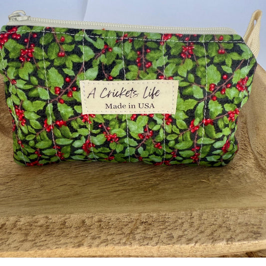 Holiday Quilted Keychain Wallet,Zipper Coin Purse